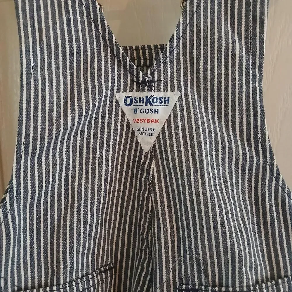 Vintage 90s OshKosh B'gosh Railroad Stripes Hickory Stripe Overalls USA Made 12m